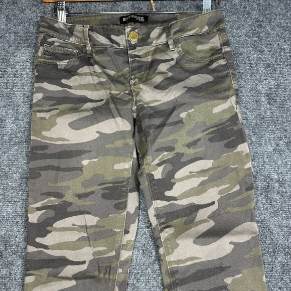 Express Jeans Womens 2 Skinny Gray Green Camouflage Cotton Stretch Pockets - Picture 3 of 10